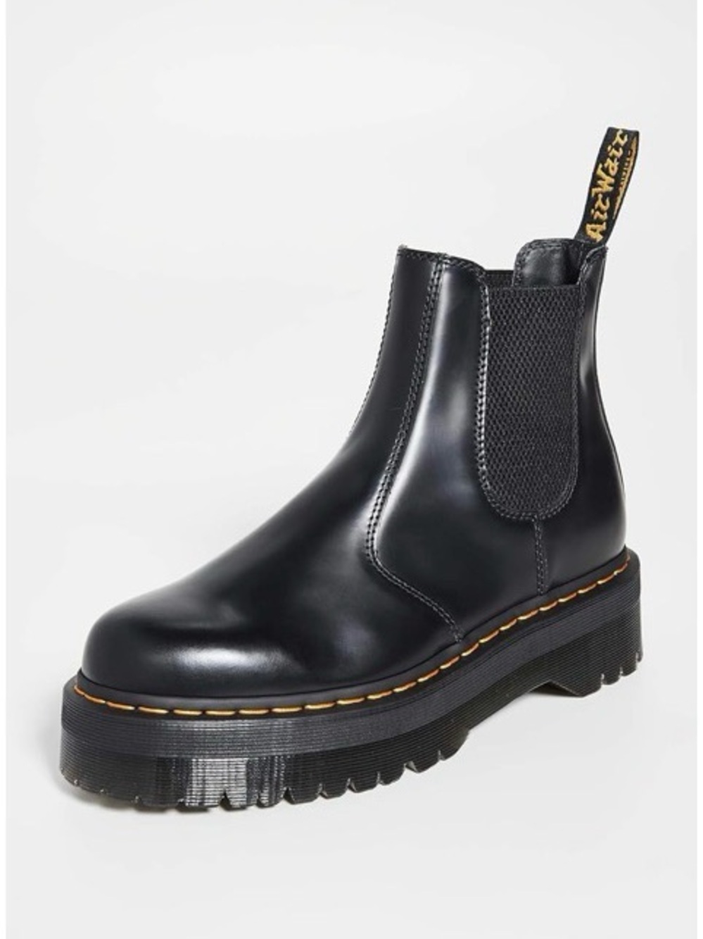 Dr. Martens Black Leather Platform Chelsea Boot with Contrast Stitch